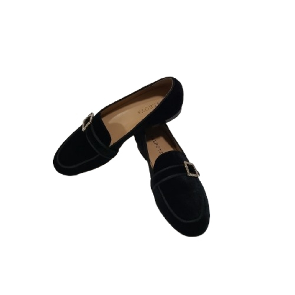 Talbots Cassidy Velvet Loafers Jewel Buckle Size 7.5 Black Glam Preppy